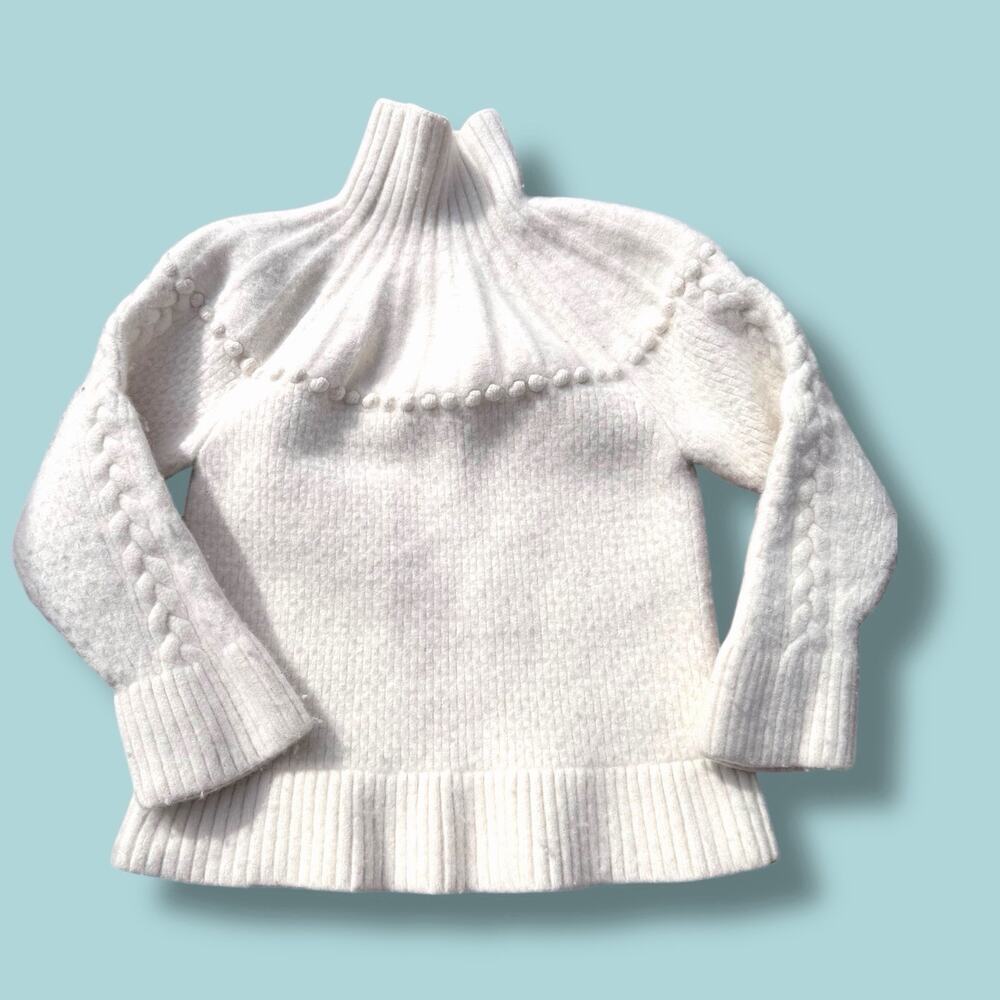 Arket White Boiled Wool Turtleneck‎ Sweater with Pom-pom details Swedish Sz. S